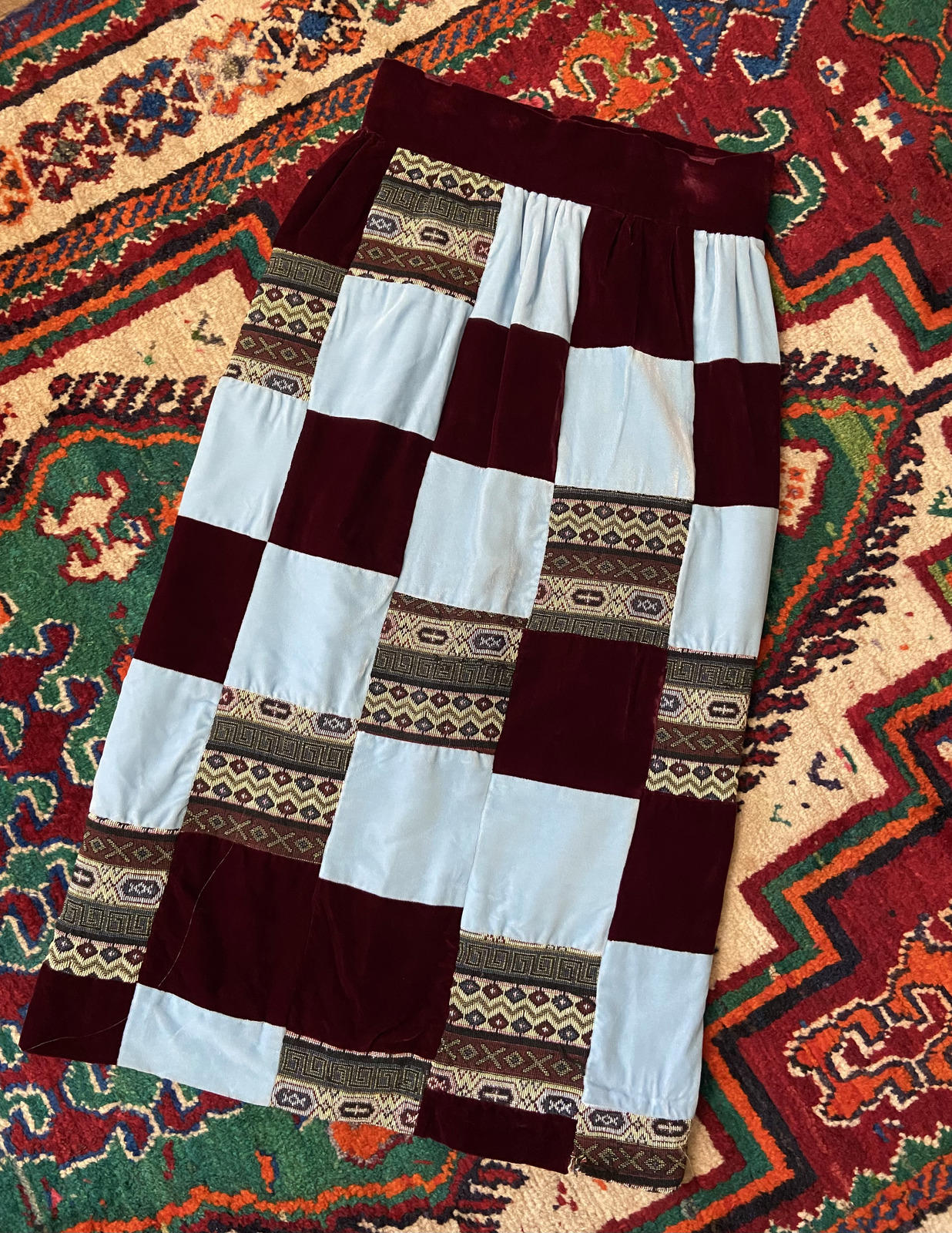 Vintage 1970s Homemade Velvet Patchwork Skirt