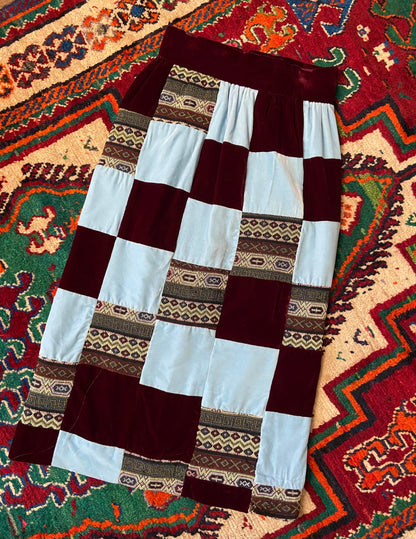 Vintage 1970s Homemade Velvet Patchwork Skirt