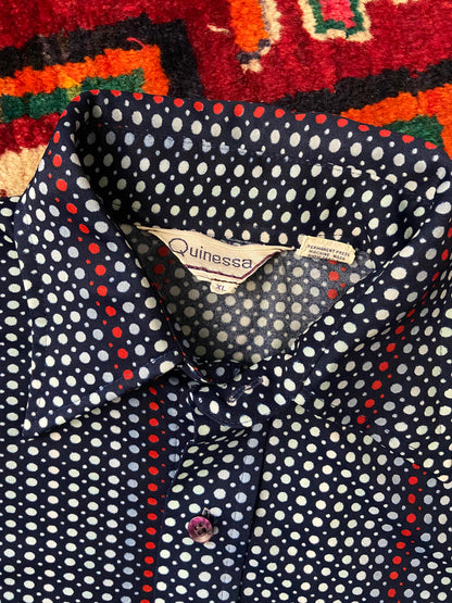 Vintage 1970s Soft Nylon Patterned Dagger Collar Shirt