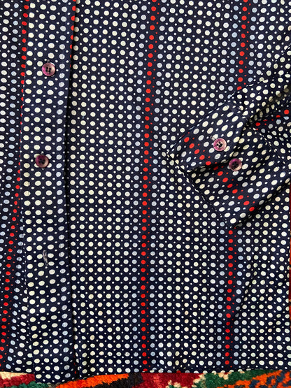 Vintage 1970s Soft Nylon Patterned Dagger Collar Shirt