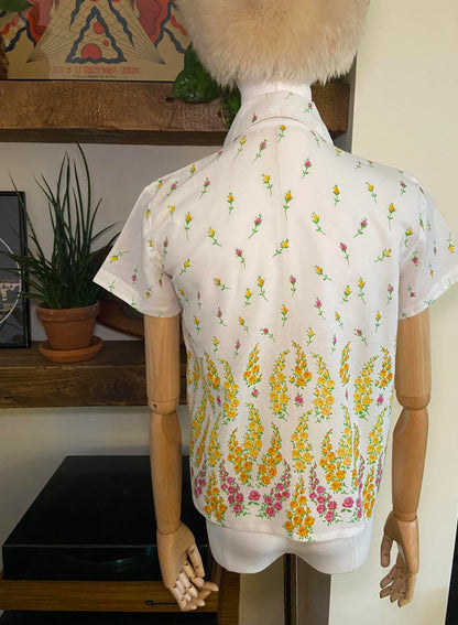 Vintage 1960s Cream Floral Open Blouse
