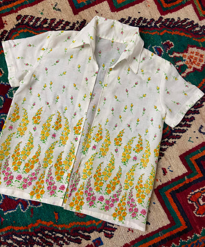 Vintage 1960s Cream Floral Open Blouse