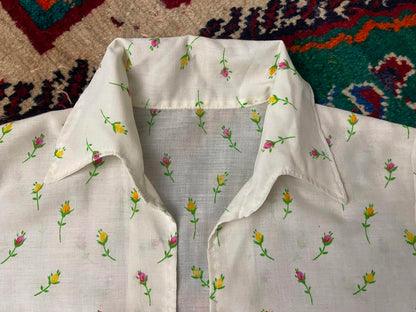 Vintage 1960s Cream Floral Open Blouse
