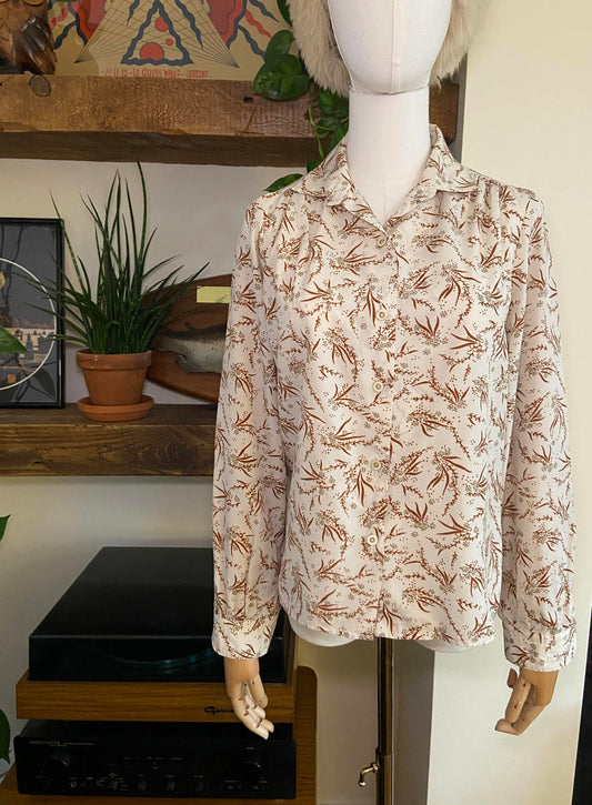 Vintage 1970s Cream Brown Shirt