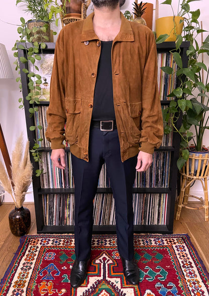 Vintage 90s Mid Brown Suede Bomber Jacket