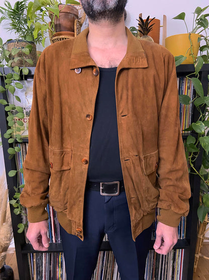 Vintage 90s Mid Brown Suede Bomber Jacket