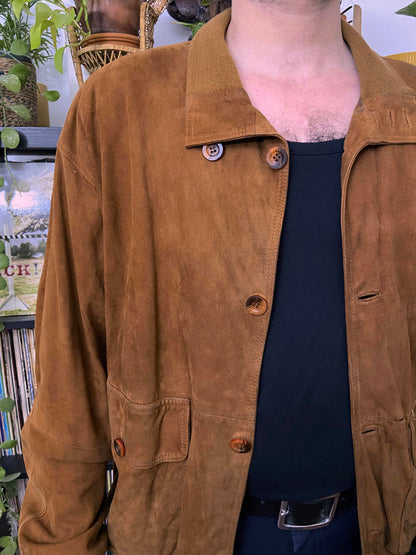 Vintage 90s Mid Brown Suede Bomber Jacket