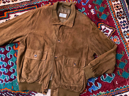 Vintage 90s Mid Brown Suede Bomber Jacket