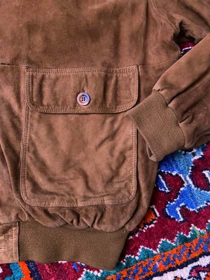 Vintage 90s Mid Brown Suede Bomber Jacket