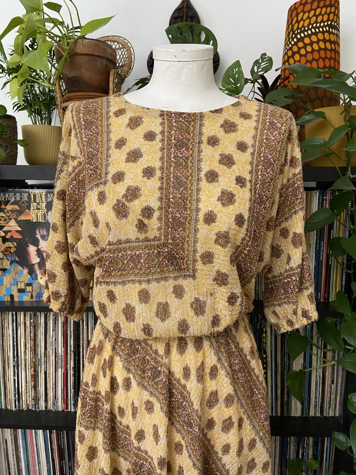 Vintage 1980s Beige Glitter Batwing Dress