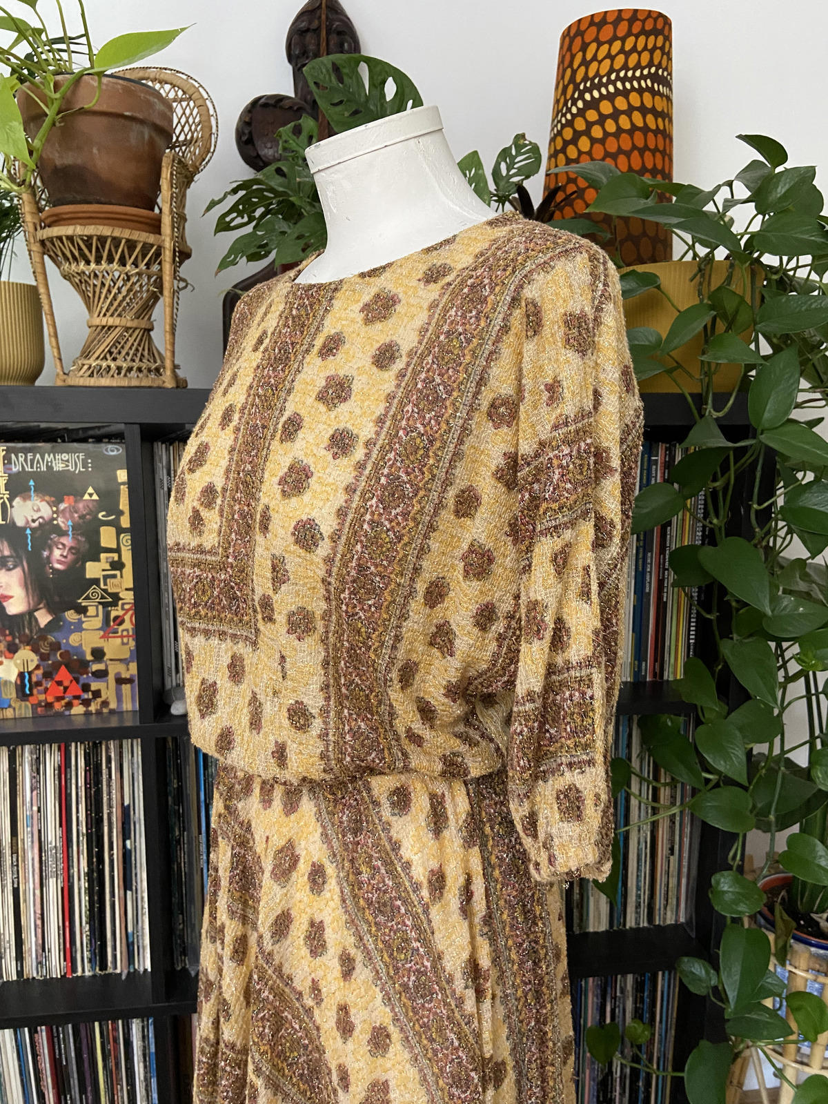 Vintage 1980s Beige Glitter Batwing Dress