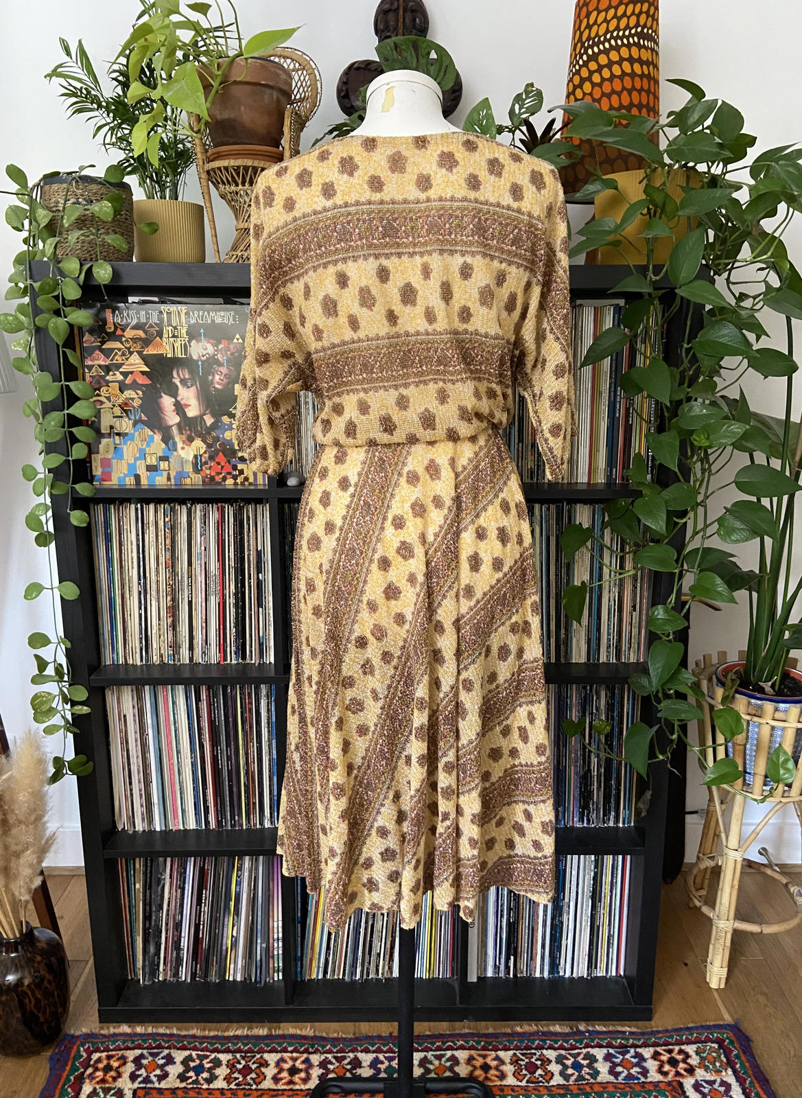 Vintage 1980s Beige Glitter Batwing Dress