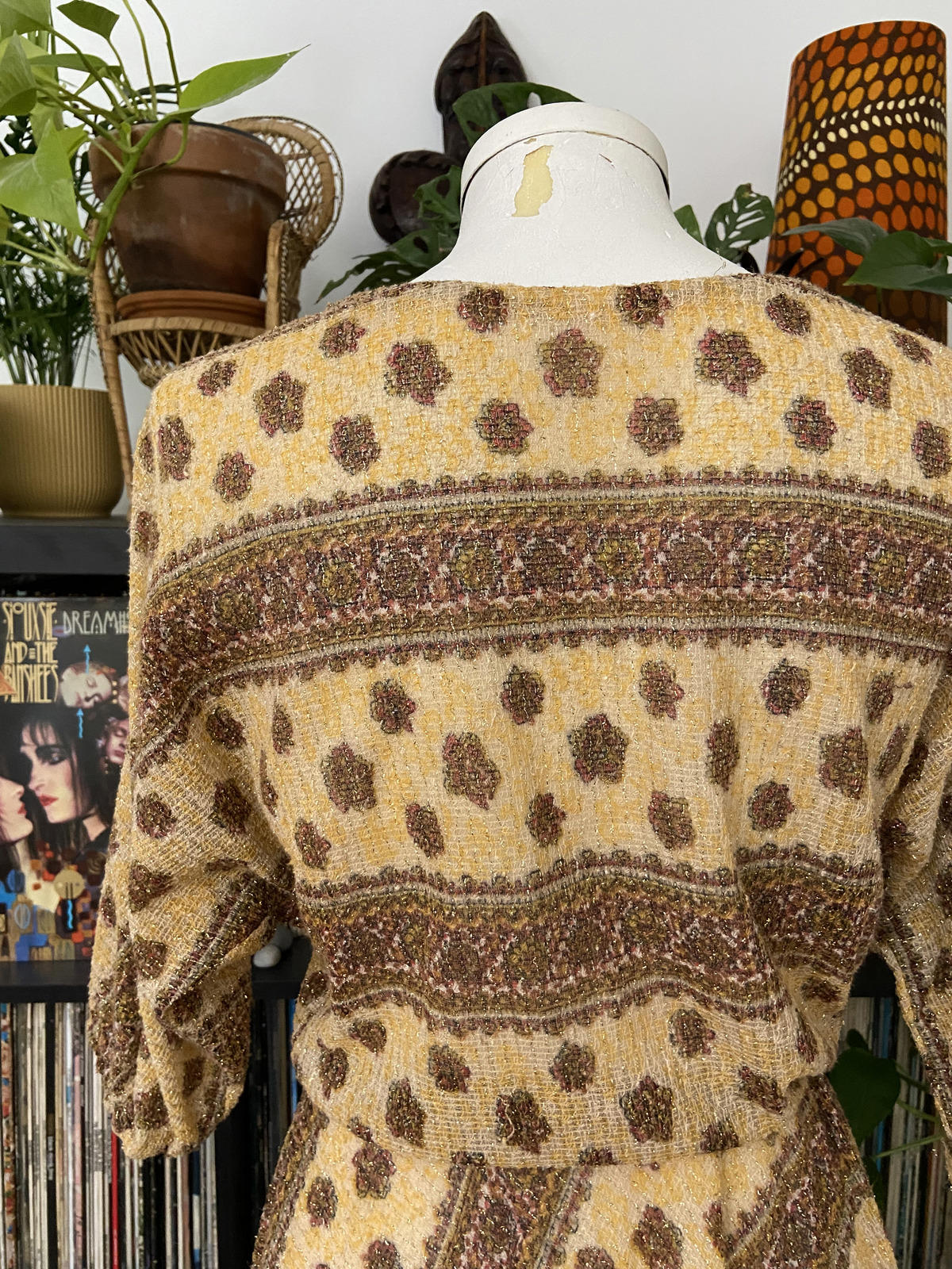 Vintage 1980s Beige Glitter Batwing Dress