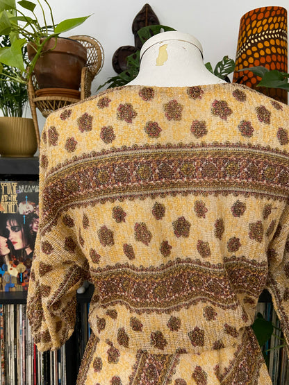 Vintage 1980s Beige Glitter Batwing Dress