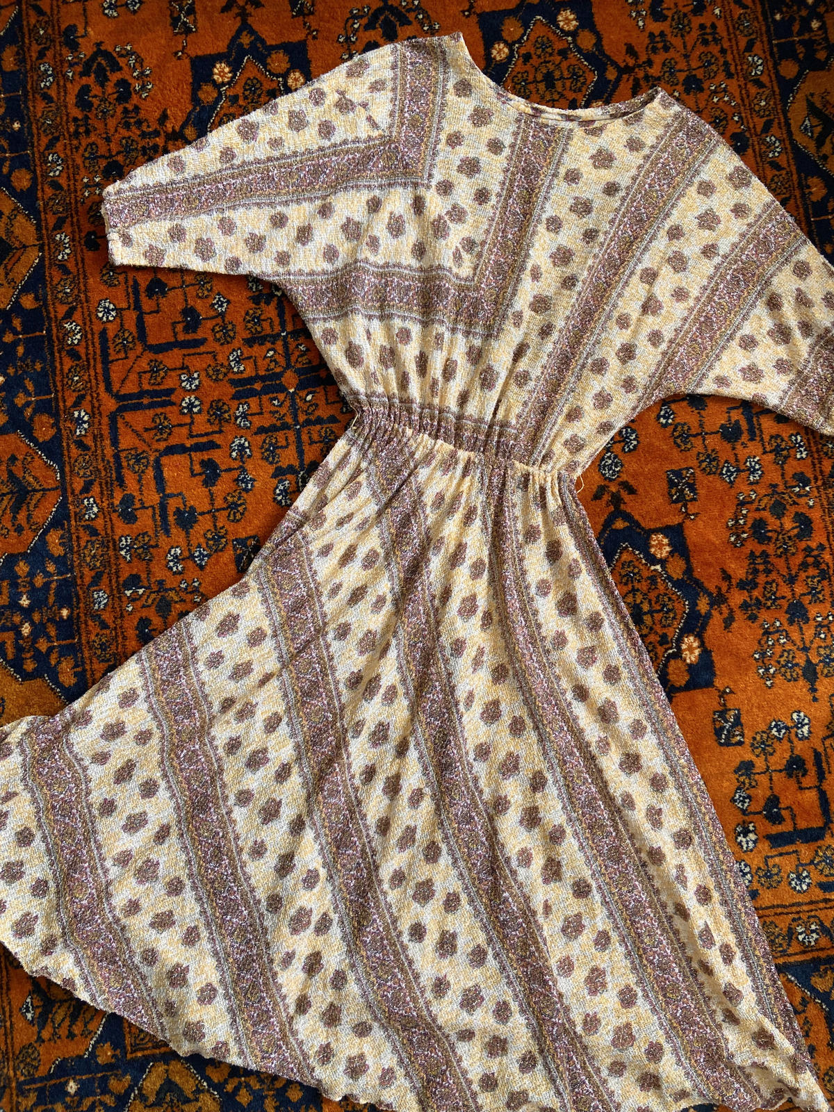 Vintage 1980s Beige Glitter Batwing Dress