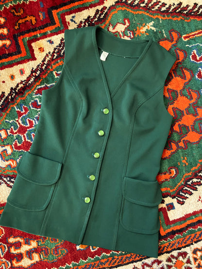 Vintage 1970s Green Longline Waistcoat