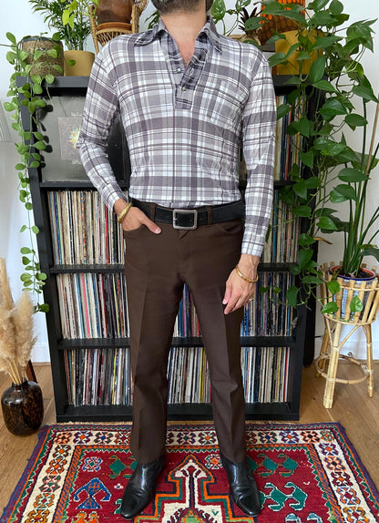 Vintage 1970s Japanese Black & White Checked Jersey Top