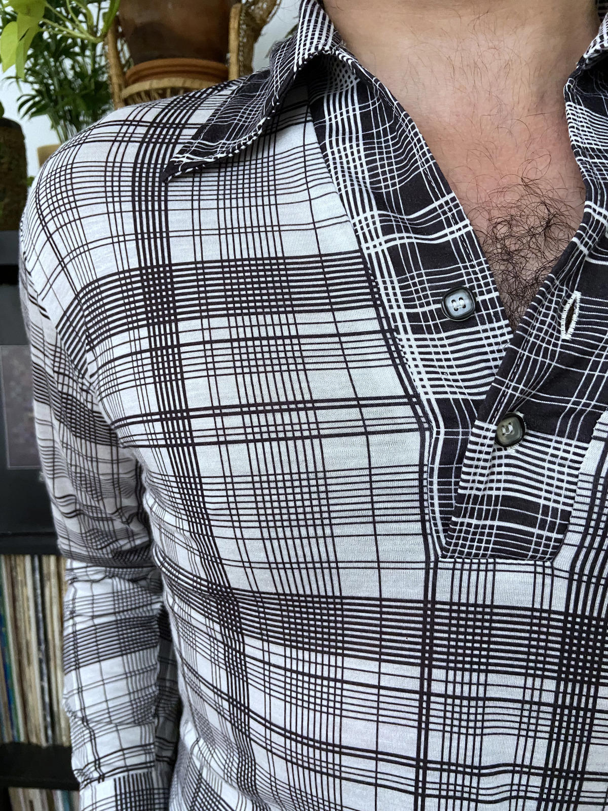 Vintage 1970s Japanese Black & White Checked Jersey Top