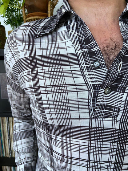 Vintage 1970s Japanese Black & White Checked Jersey Top