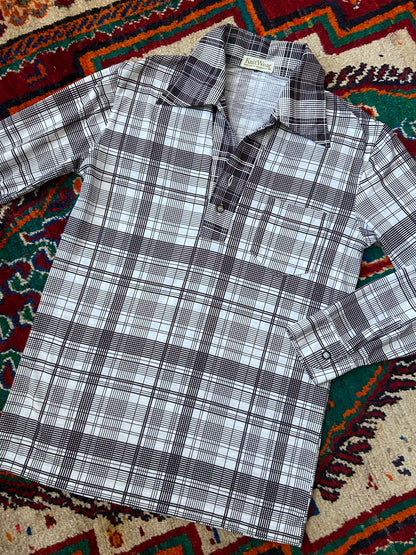 Vintage 1970s Japanese Black & White Checked Jersey Top