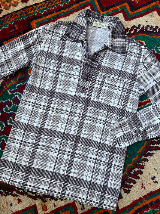 Vintage 1970s Japanese Black & White Checked Jersey Top