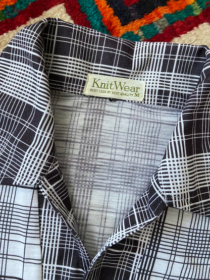 Vintage 1970s Japanese Black & White Checked Jersey Top