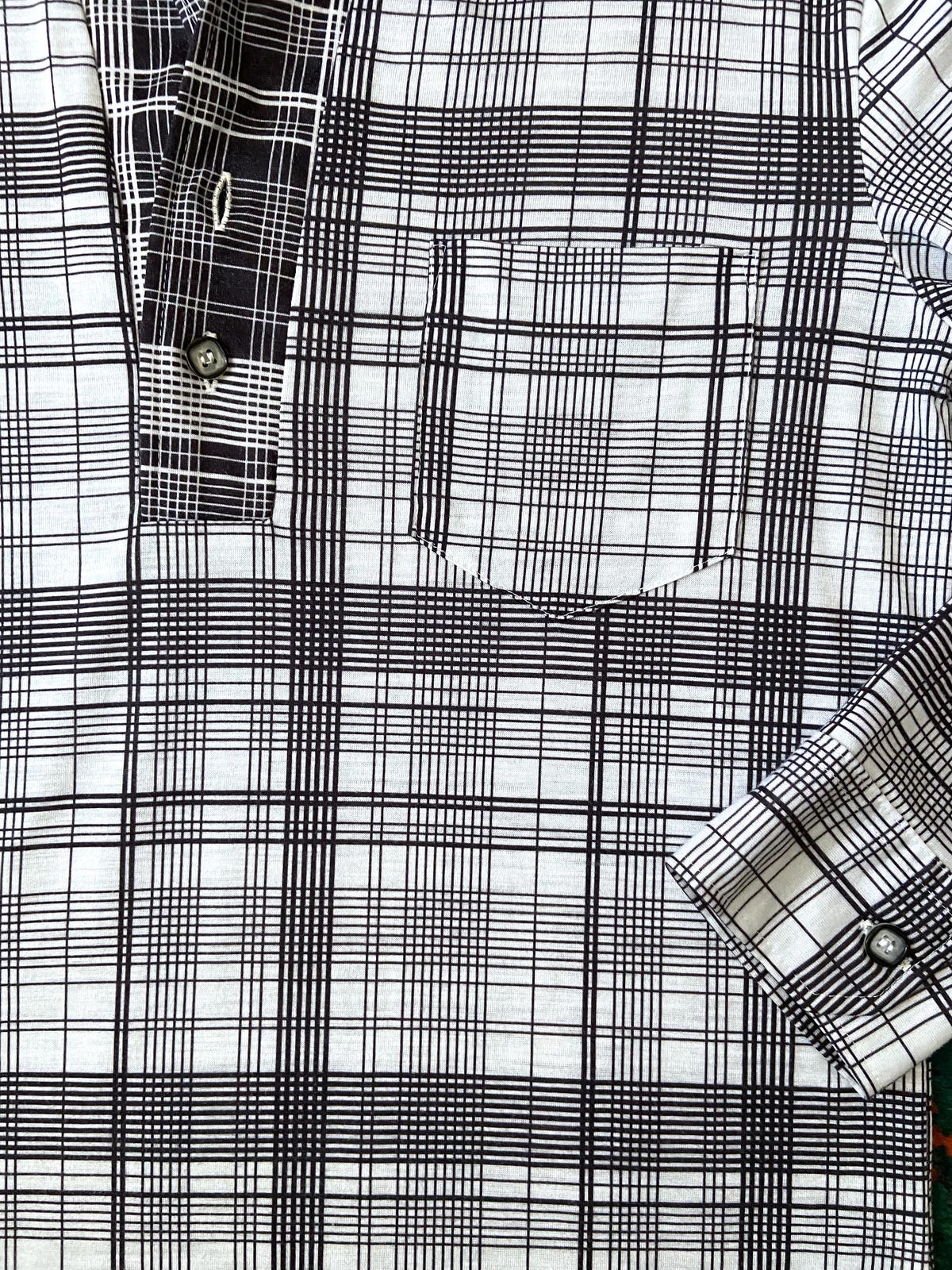 Vintage 1970s Japanese Black & White Checked Jersey Top