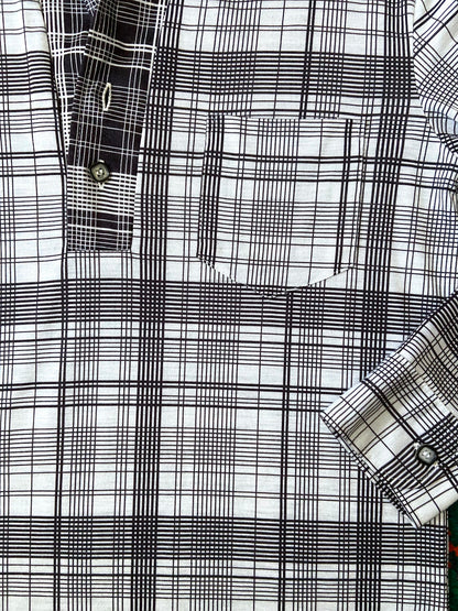 Vintage 1970s Japanese Black & White Checked Jersey Top