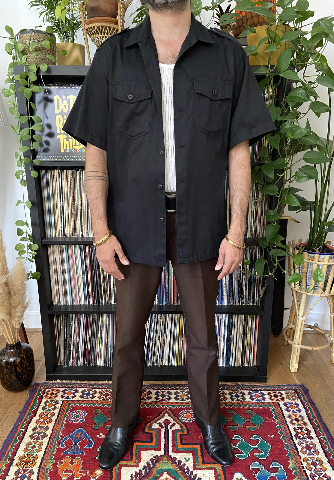 Vintage Black Twill Short-Sleeved Shirt