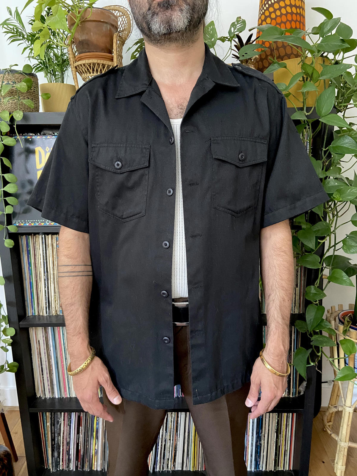 Vintage Black Twill Short-Sleeved Shirt