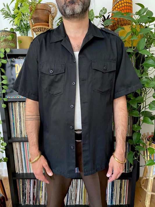 Vintage Black Twill Short-Sleeved Shirt