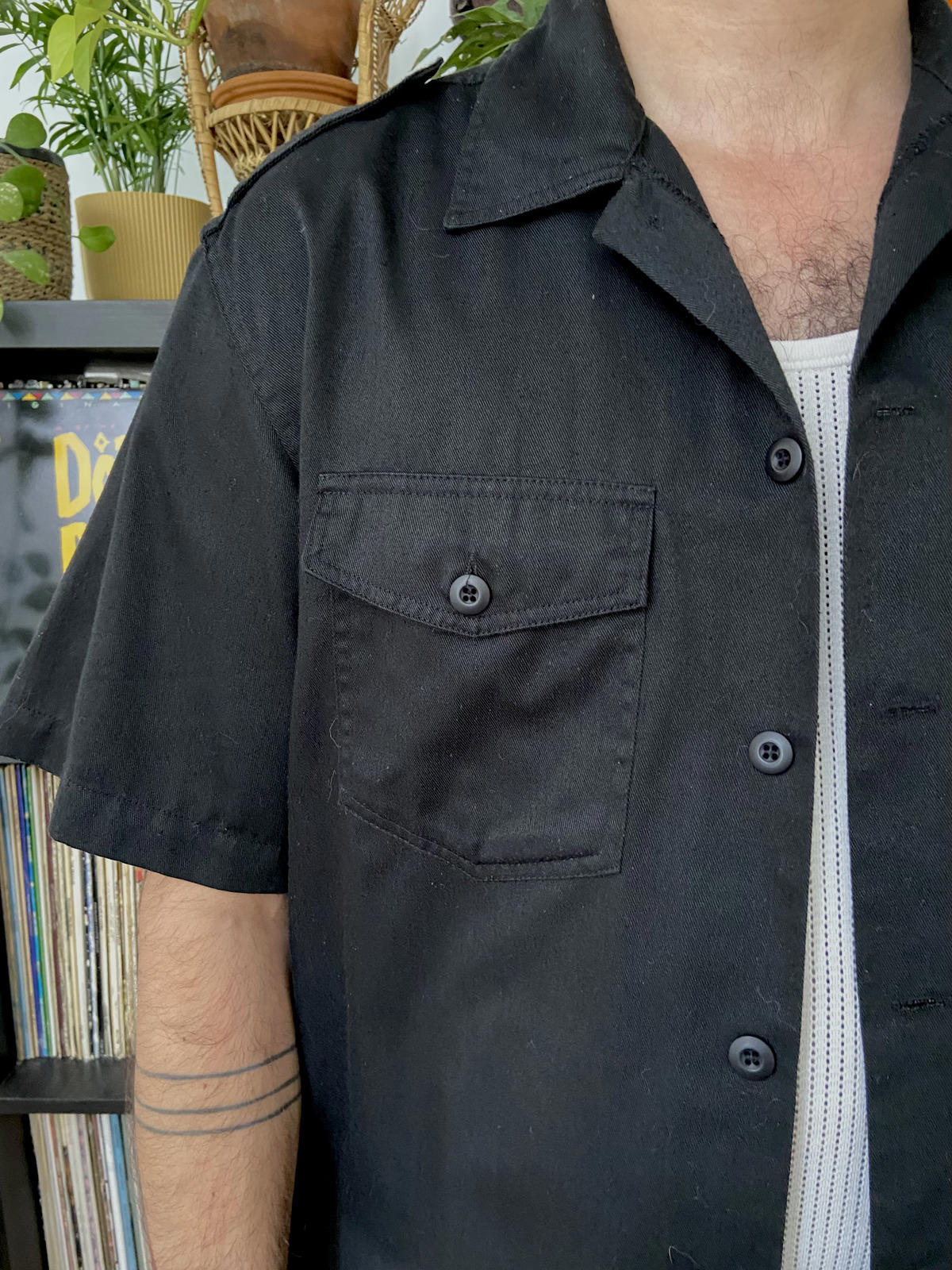 Vintage Black Twill Short-Sleeved Shirt