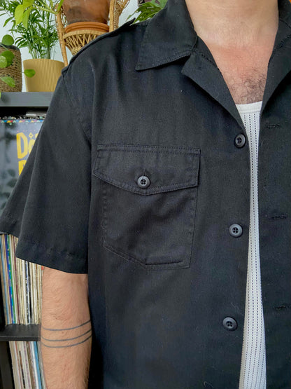 Vintage Black Twill Short-Sleeved Shirt