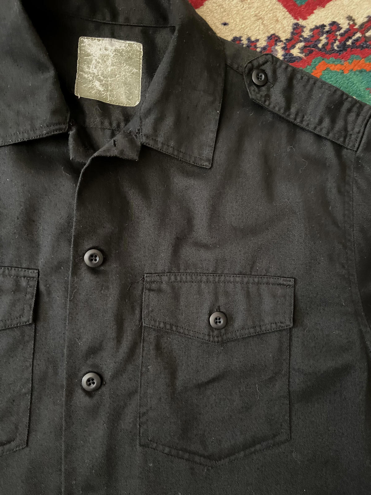Vintage Black Twill Short-Sleeved Shirt