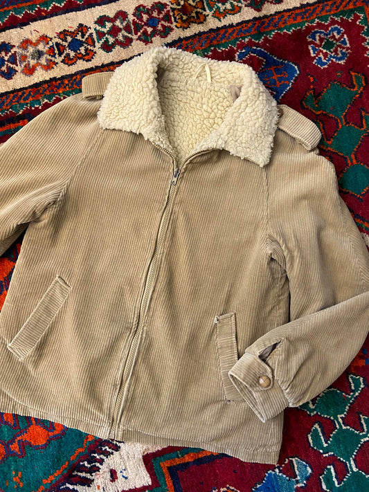 Vintage 1980s Beige Corduroy Sherpa Jacket