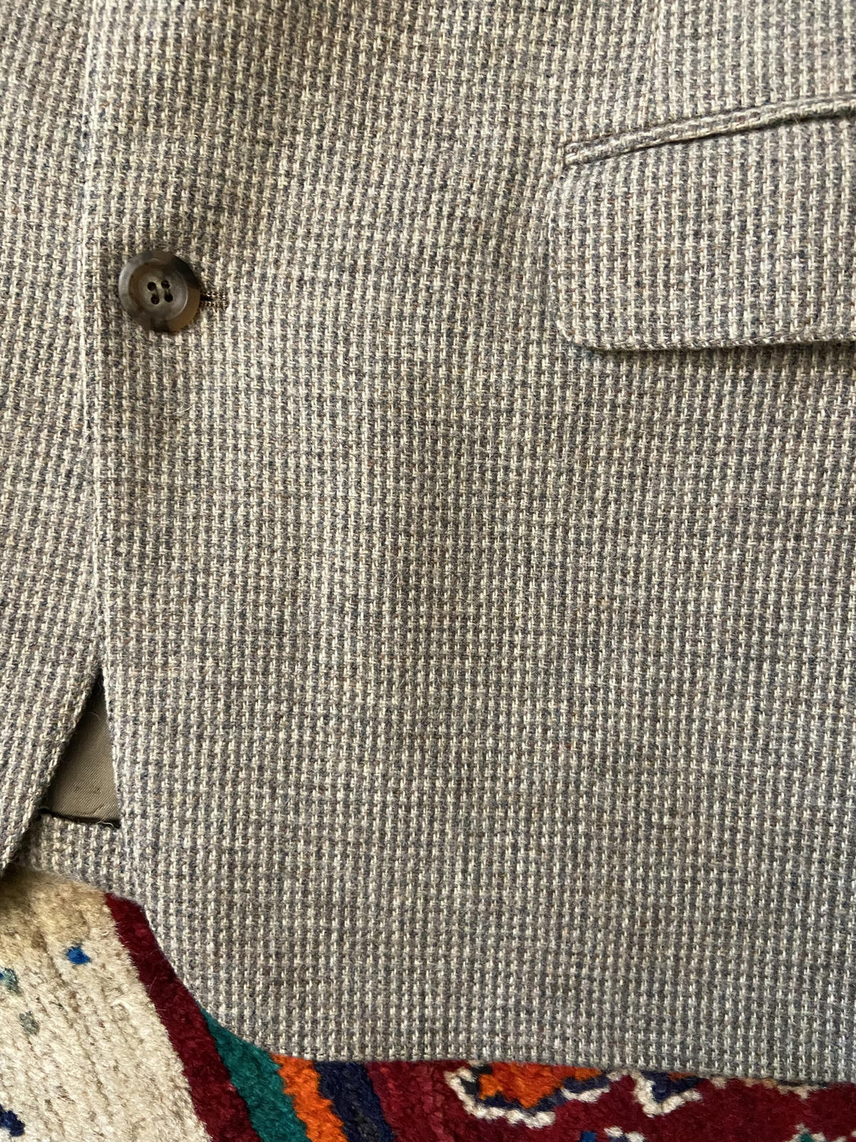 Vintage 1970s Beige Houndstooth Tweed Blazer Jacket