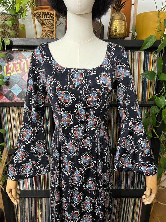 Vintage 90s Funnel Sleeve Maxi Dress