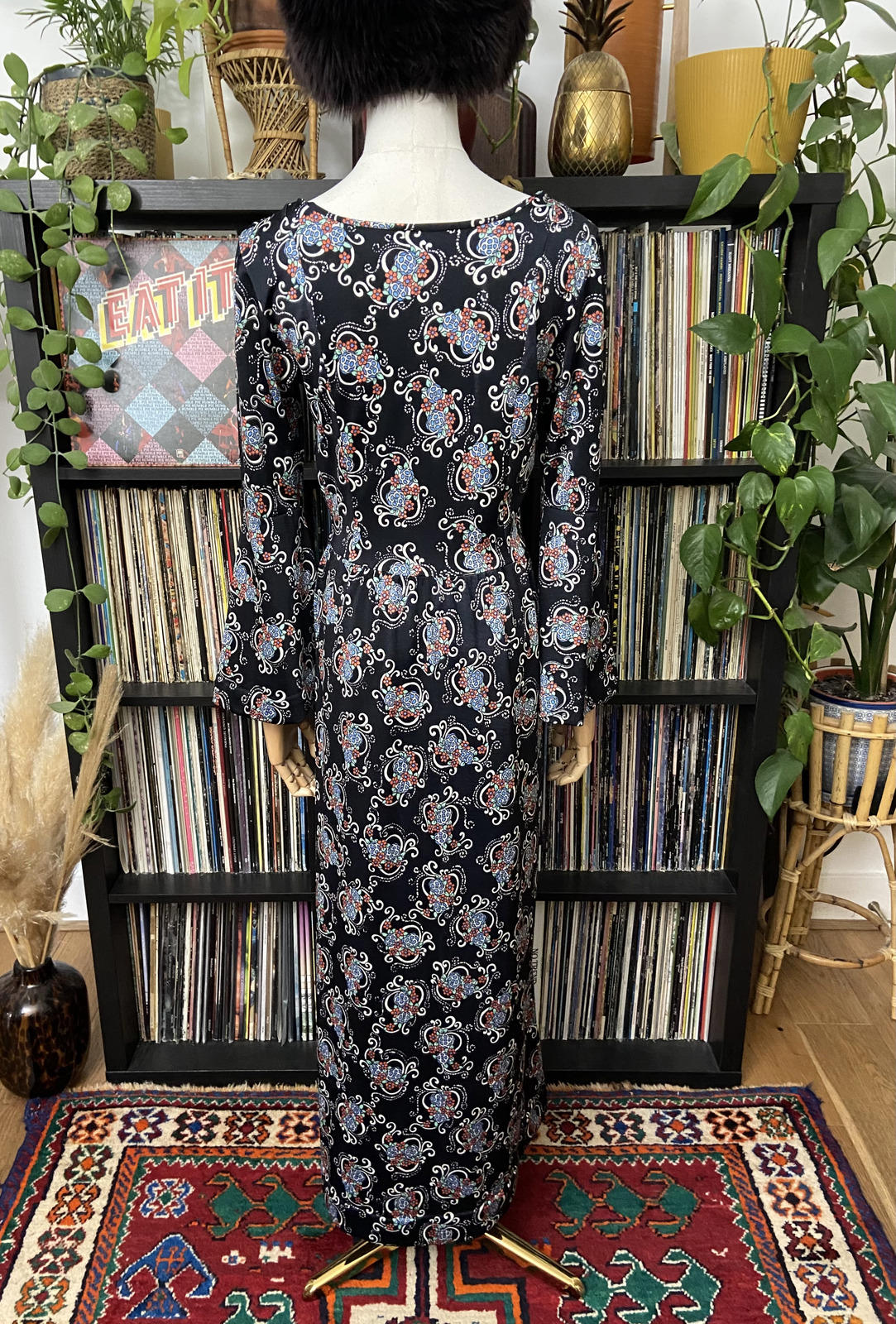 Vintage 90s Nylon Funnel Sleeve Maxi Dress