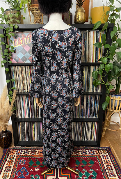 Vintage 90s Nylon Funnel Sleeve Maxi Dress