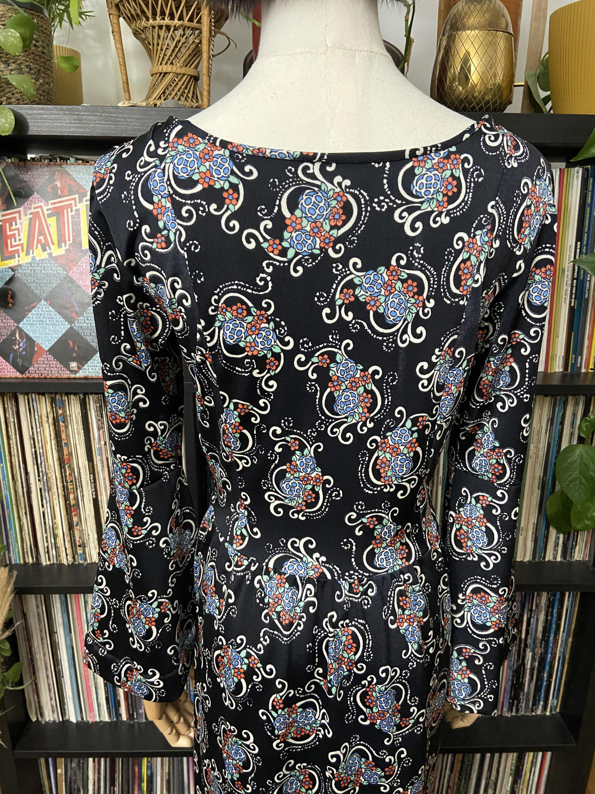 Vintage 90s Nylon Funnel Sleeve Maxi Dress