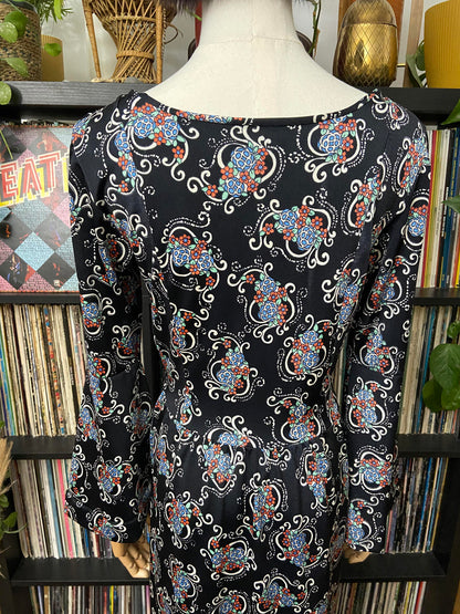 Vintage 90s Nylon Funnel Sleeve Maxi Dress