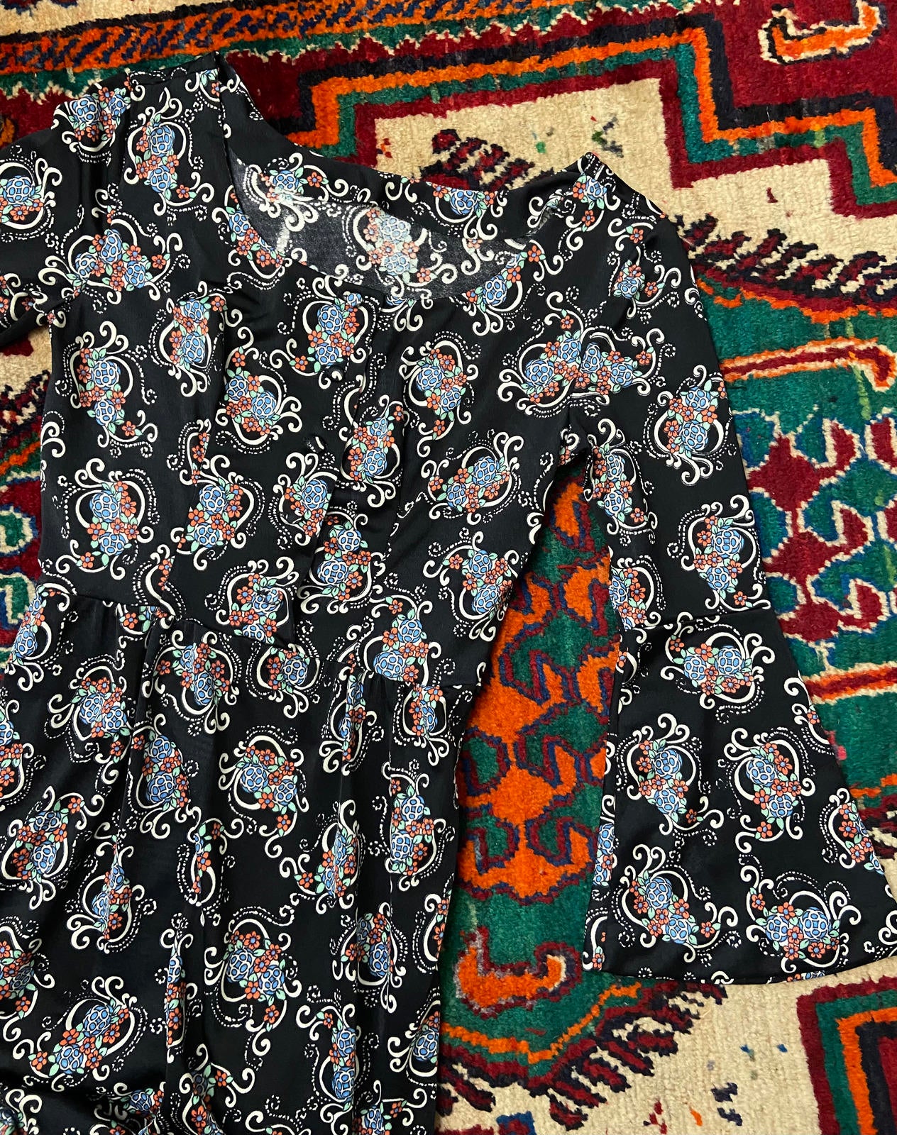 Vintage 90s Nylon Funnel Sleeve Maxi Dress