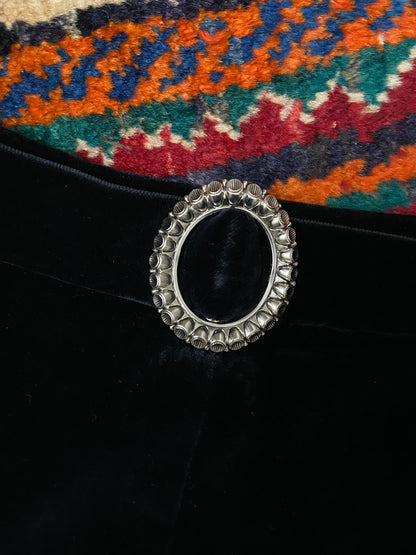 Vintage 1970s Black Velvet Buckle Belt Skirt