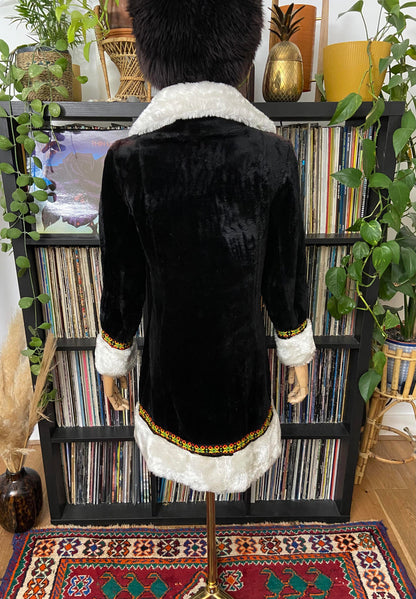 Vintage 1970s Black Faux Fur Penny Lane Coat