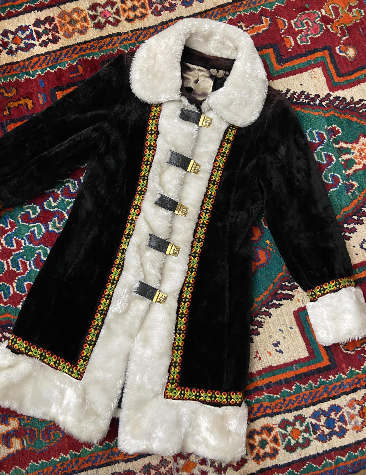 Vintage 1970s Black Faux Fur Penny Lane Coat