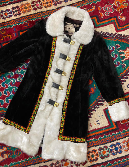 Vintage 1970s Black Faux Fur Penny Lane Coat