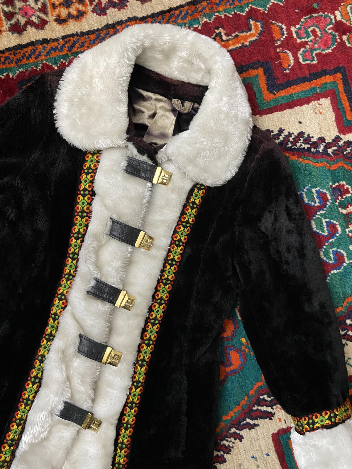 Vintage 1970s Black Faux Fur Penny Lane Coat