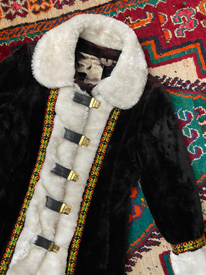 Vintage 1970s Black Faux Fur Penny Lane Coat