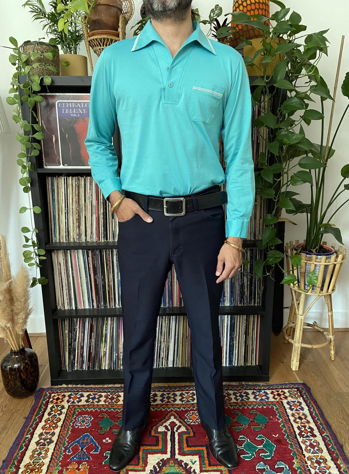 Vintage 1970s Turquoise Japanese Jack Nicklaus Golf Jersey Top