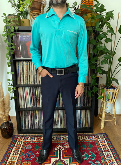 Vintage 1970s Turquoise Japanese Jack Nicklaus Golf Jersey Top